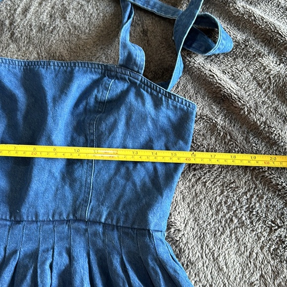 Tie strap pleated skirt denim dress size L - Picture 4 of 7